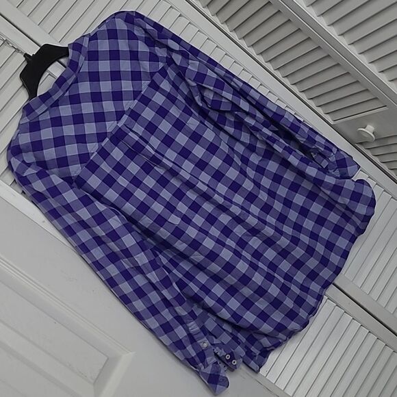 Talbots purple checked buttonfront shirt with contrasting trim - Picture 3 of 9